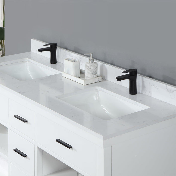 Altair Kesia Double Bathroom Vanity Set with Carrara White Composite Stone Countertop, Optional Mirror - Sea & Stone Bath