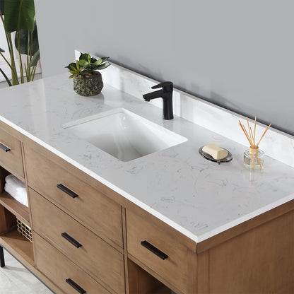 Altair Kesia Single Bathroom Vanity Set with Carrara White Composite Stone Countertop, Optional Mirror