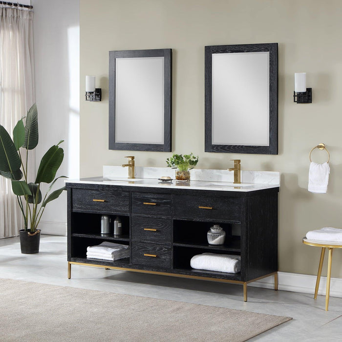 Altair Kesia Double Bathroom Vanity Set with Carrara White Composite Stone Countertop, Optional Mirror - Sea & Stone Bath
