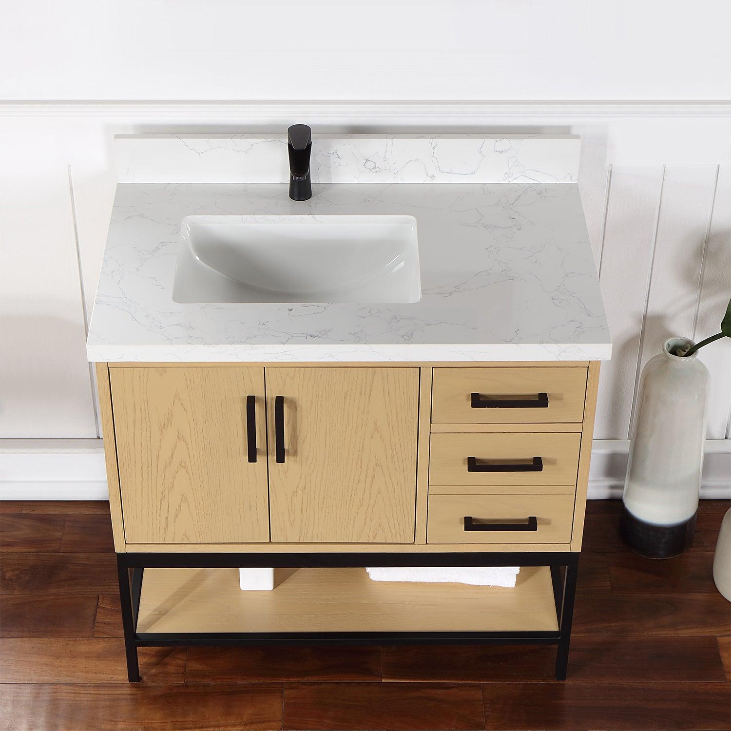 Altair Wildy Single Bathroom Vanity Set with Grain White Composite Stone Countertop, Optional Mirror - Sea & Stone Bath