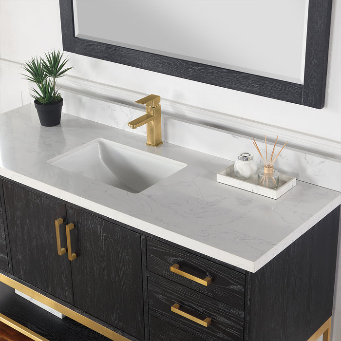 Altair Wildy Single Bathroom Vanity Set with Grain White Composite Stone Countertop, Optional Mirror