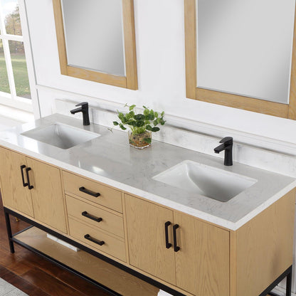 Altair Wildy Double Bathroom Vanity Set with Grain White Composite Stone Countertop, Optional Mirror - Sea & Stone Bath