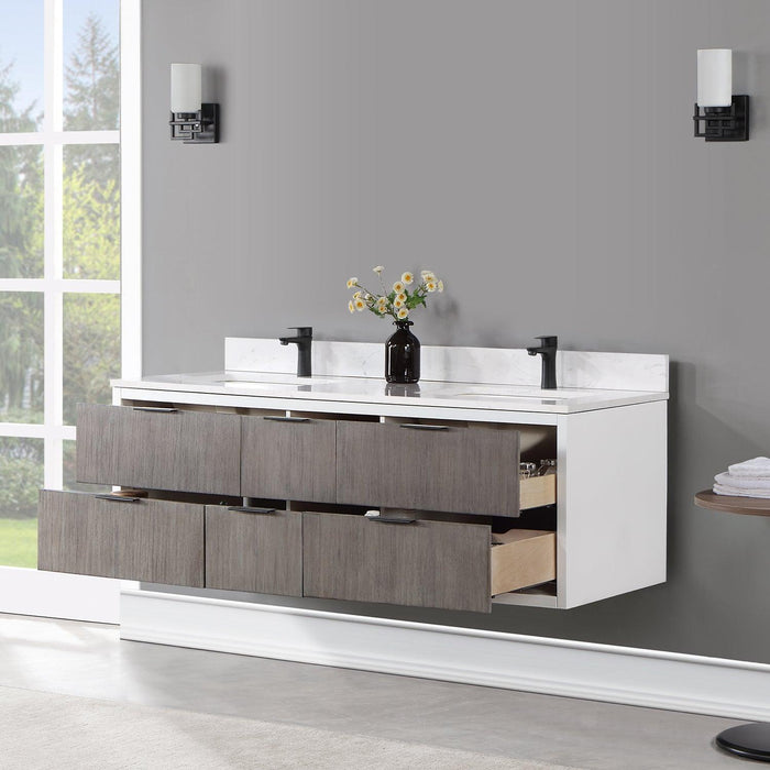 Altair Dione Double Bathroom Vanity with Aosta White Composite Stone Countertop and Optional Mirror - Sea & Stone Bath
