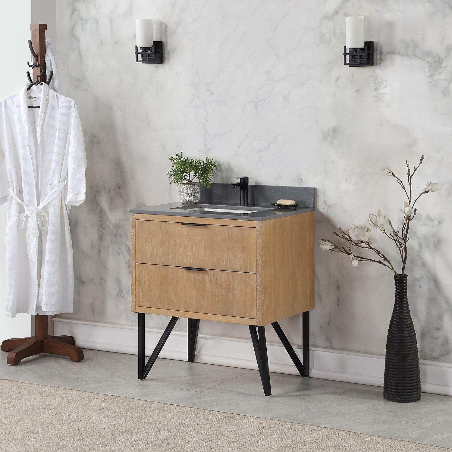 
  
  Altair Helios Single Bathroom Vanity with Composite Stone Countertop and Optional Mirror
  
