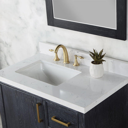 Altair Weiser Single Bathroom Vanity in Black Oak with Aosta White Composite Stone Countertop and Optional Mirror - Sea & Stone Bath