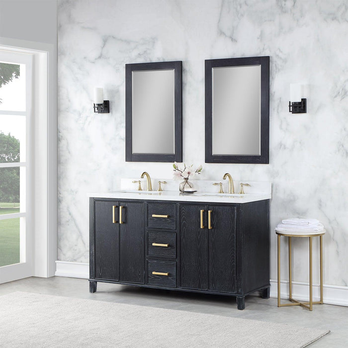 Altair Weiser Double Bathroom Vanity in Black Oak with Aosta White Composite Stone Countertop and Optional Mirror - Sea & Stone Bath
