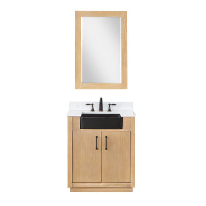 Altair Novago Single Bathroom Vanity in Weathered Pine with Aosta White Composite Stone Countertop and Farmhouse Sink with Optional Mirror - Sea & Stone Bath