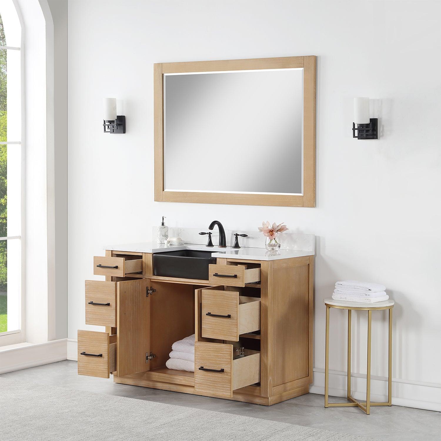 Altair Novago Single Bathroom Vanity in Weathered Pine with Aosta White Composite Stone Countertop and Farmhouse Sink with Optional Mirror - Sea & Stone Bath