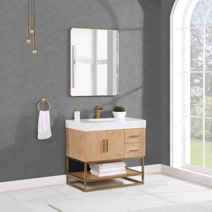 Altair Bianco Single Bathroom Vanity in Light Brown with White Composite Stone Countertop and Optional Mirror