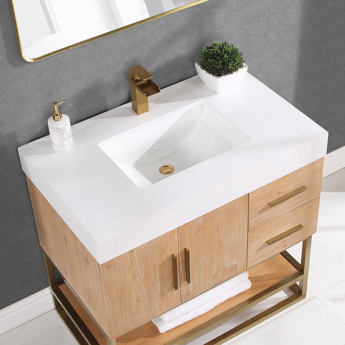 Altair Bianco Single Bathroom Vanity in Light Brown with White Composite Stone Countertop and Optional Mirror - Sea & Stone Bath