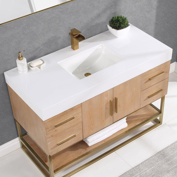 Altair Bianco Single Bathroom Vanity in Light Brown with White Composite Stone Countertop and Optional Mirror - Sea & Stone Bath