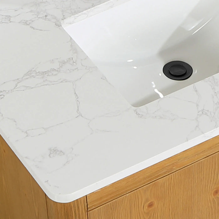 Altair Perla Single Bathroom Vanity in Natural Wood with Grain White Composite Stone Countertop and Optional Mirror - Sea & Stone Bath