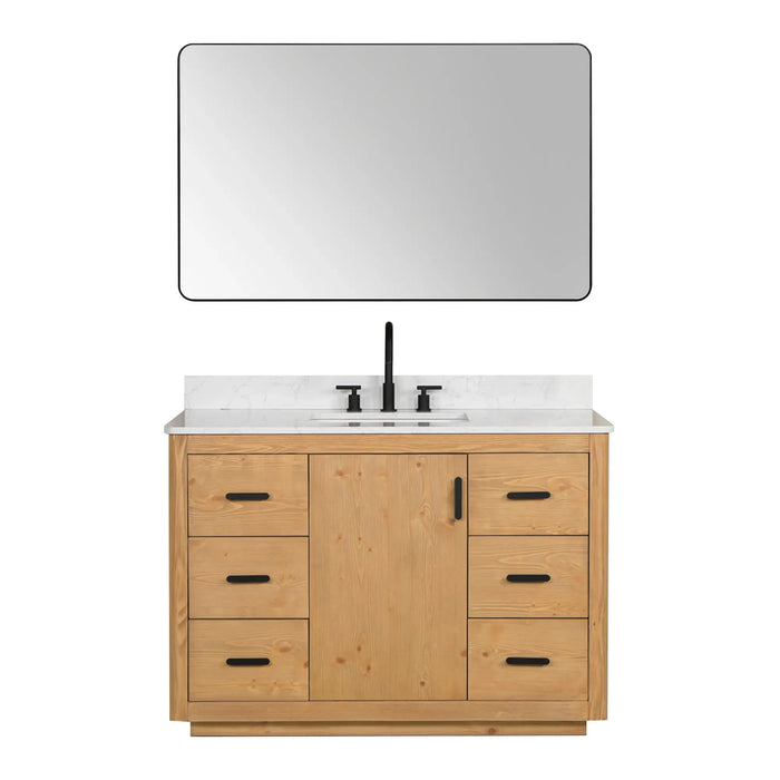 Altair Perla Single Bathroom Vanity in Natural Wood with Grain White Composite Stone Countertop and Optional Mirror - Sea & Stone Bath