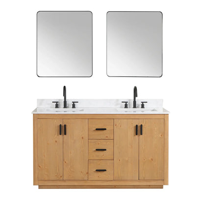 Altair Perla Double Bathroom Vanity in Natural Wood with Grain White Composite Stone Countertop and Optional Mirror - Sea & Stone Bath
