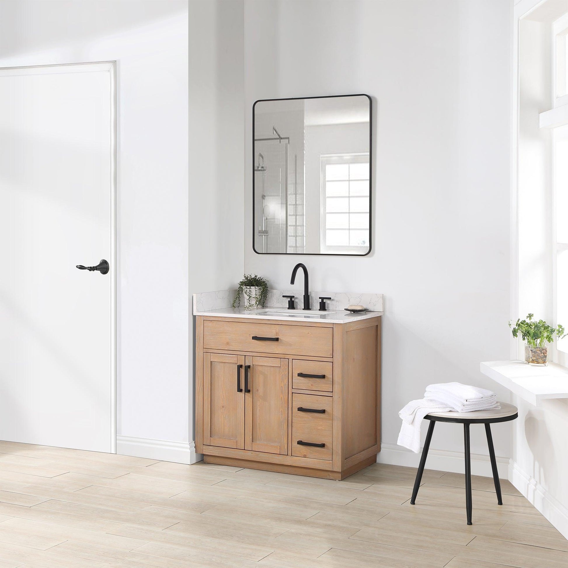 Altair Gavino Single Bathroom Vanity with Grain White Composite Stone Countertop and Optional Mirror - Sea & Stone Bath