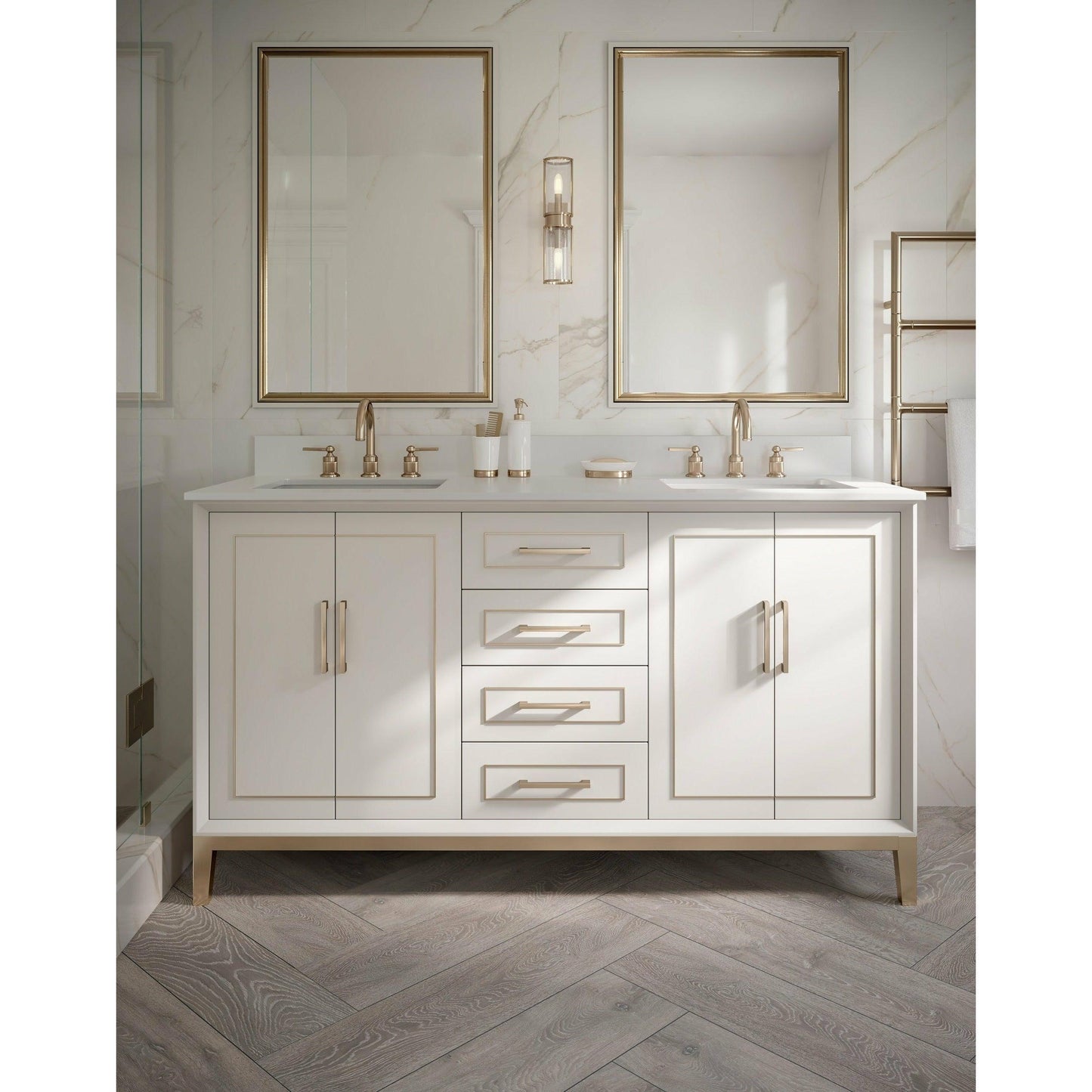 BEMMA Design Gracie 60" Double Bathroom Vanity Set With White Quartz or Carrara Marble Top - Sea & Stone Bath