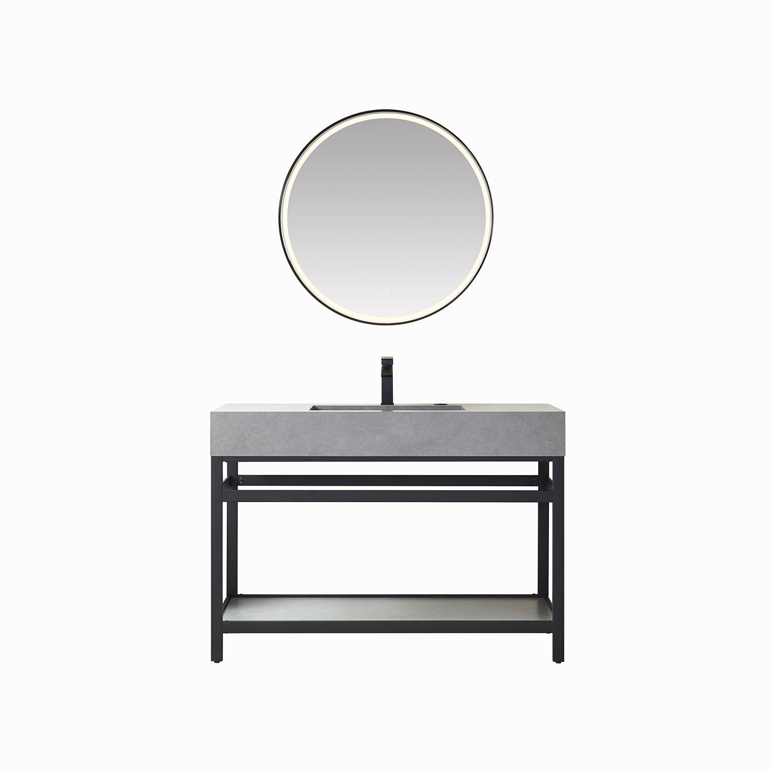 
  
  Vinnova Bilbao Single Vanity with Matte black stainless steel bracket match with Grey Sintered Stone Top and Optional Mirror
  

