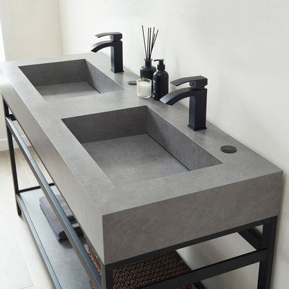 Vinnova Bilbao Double Vanity with Matte black stainless steel bracket match with Grey Sintered Stone Top and Optional Mirror - Sea & Stone Bath