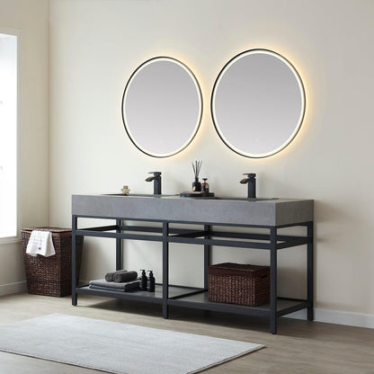 Vinnova Bilbao Double Vanity with Matte black stainless steel bracket match with Grey Sintered Stone Top and Optional Mirror - Sea & Stone Bath