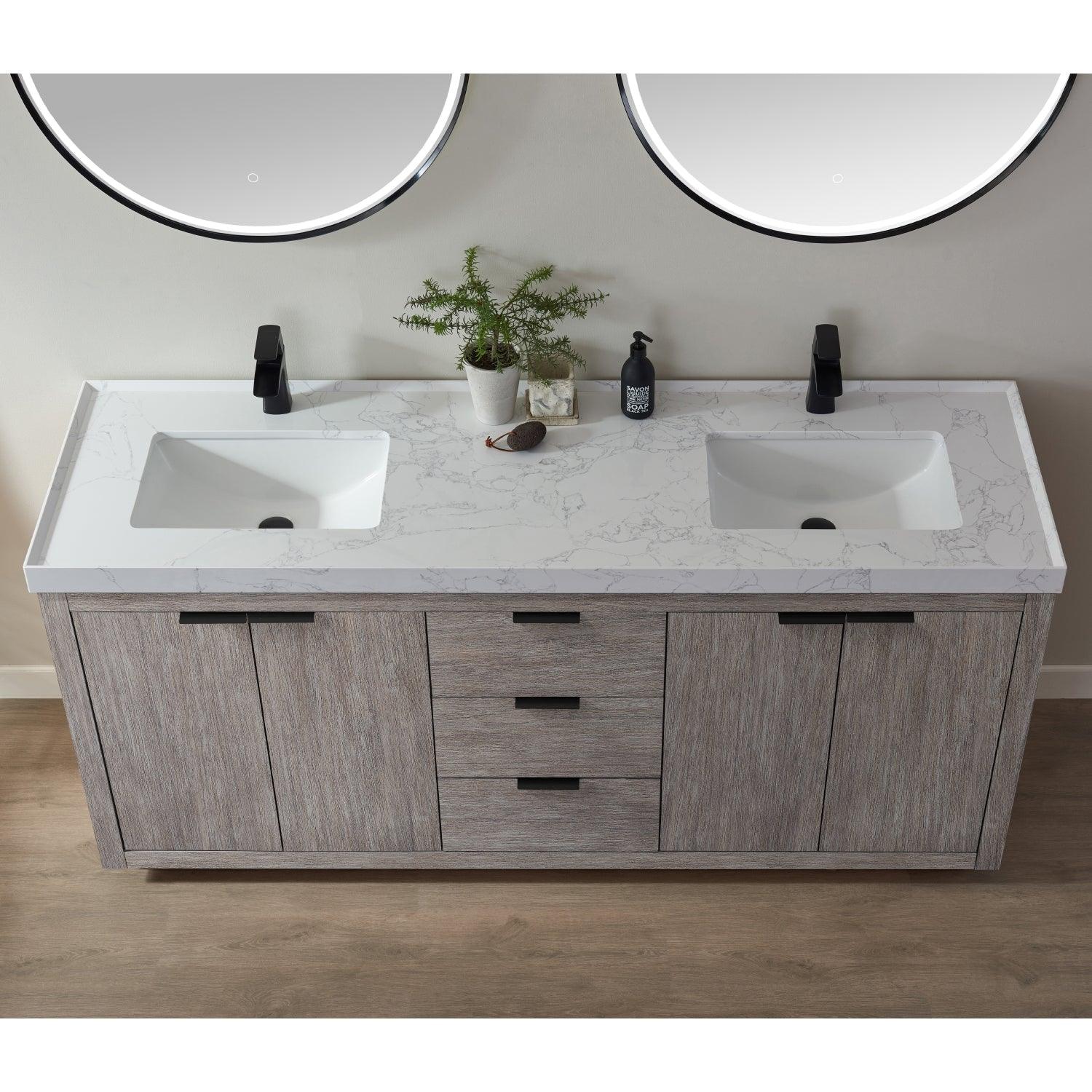 Vinnova Leiza Double Sink Bath Vanity with Stone Countertop and Optional Mirror - Sea & Stone Bath