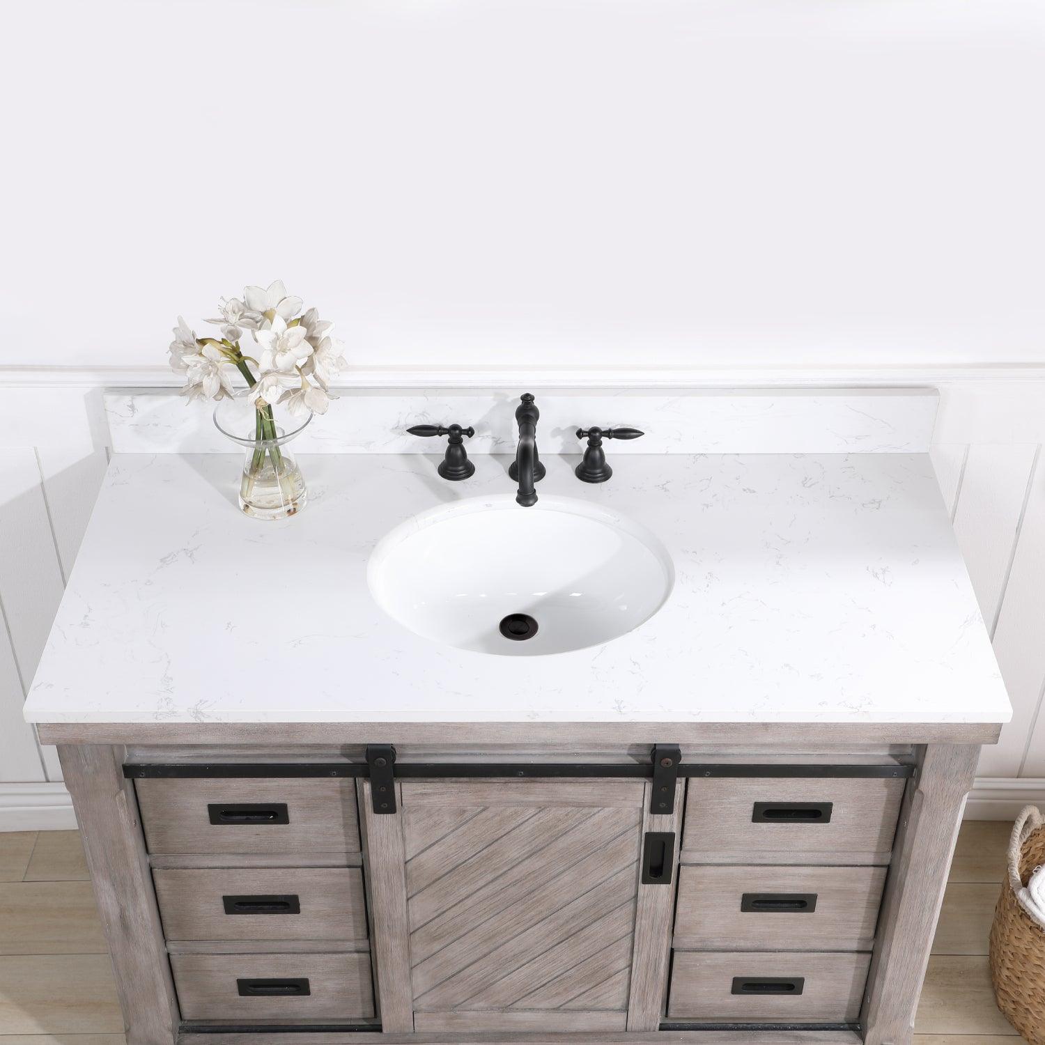 
  
  Vinnova Cortes Single Sink Bath Vanity with White Composite Countertop and Optional Mirror
  
