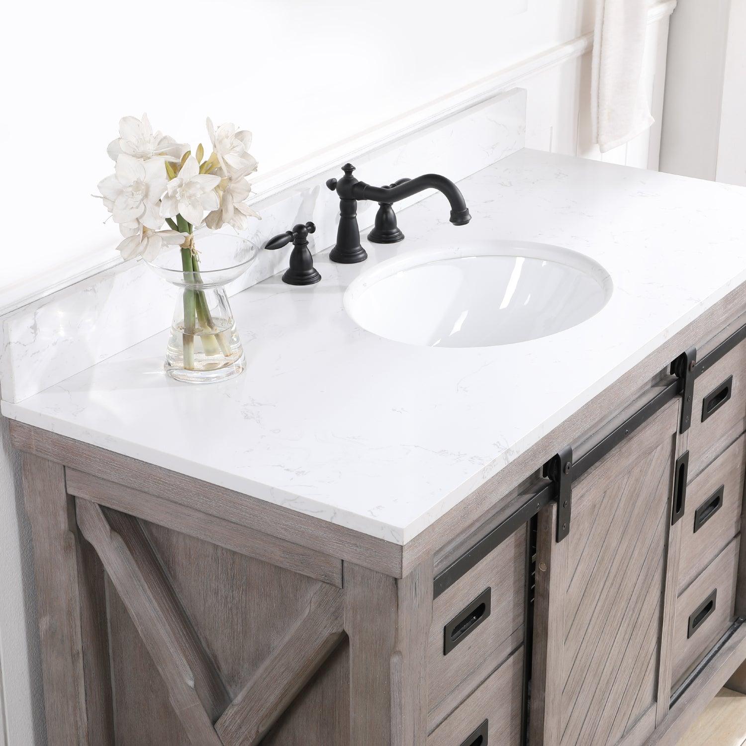 
  
  Vinnova Cortes Single Sink Bath Vanity with White Composite Countertop and Optional Mirror
  
