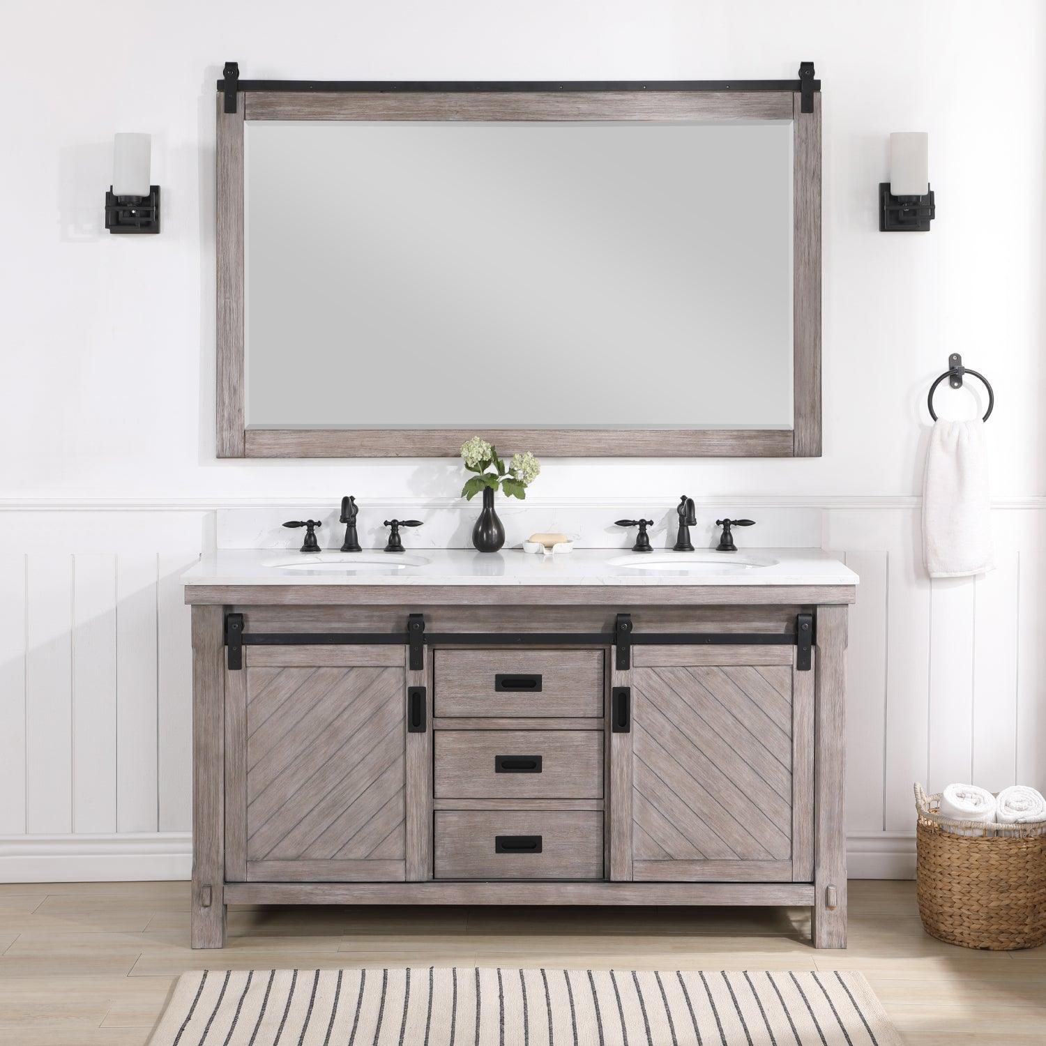 
  
  Vinnova Cortes Double Sink Bath Vanity with White Composite Countertop and Optional Mirror
  
