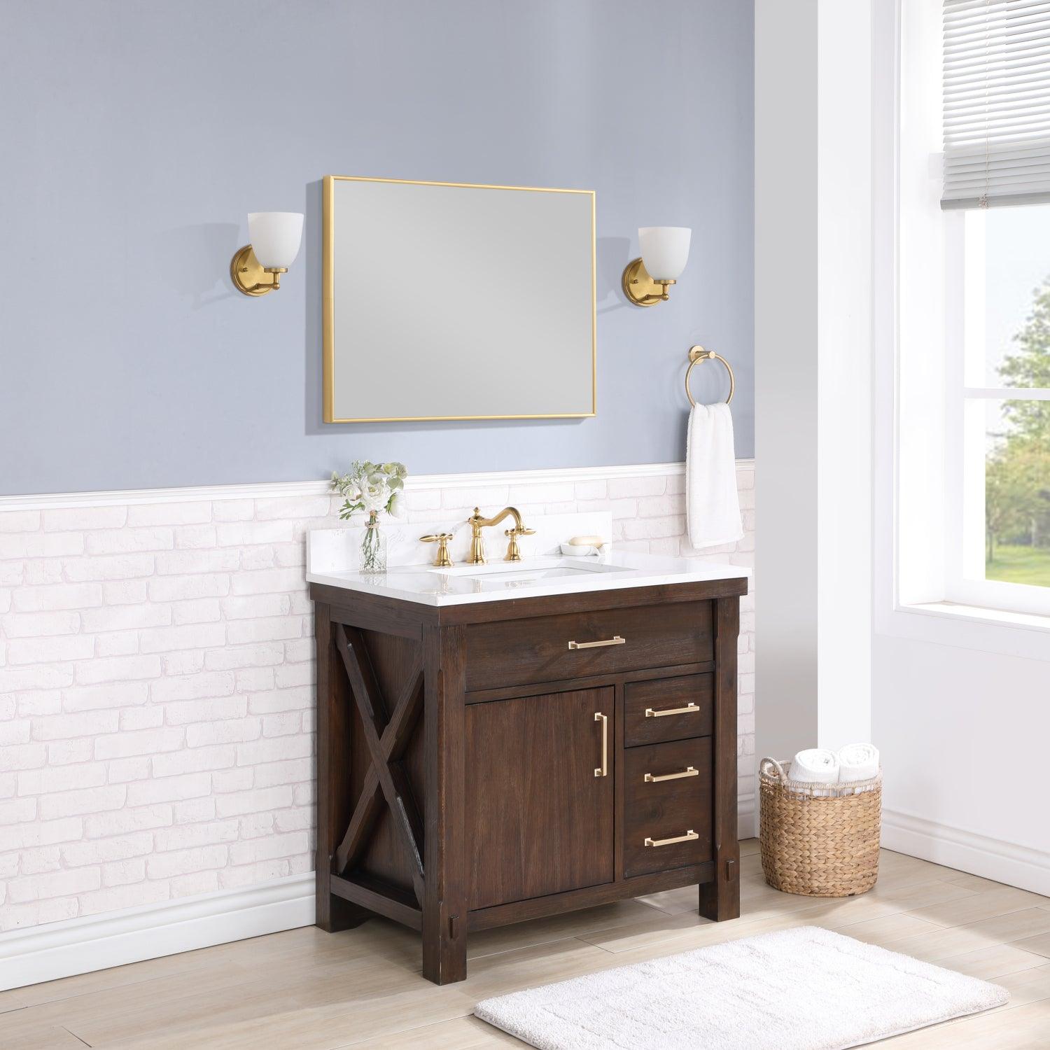 Vinnova Viella Single Sink Bath Vanity with White Composite Countertop and Optional Mirror - Sea & Stone Bath