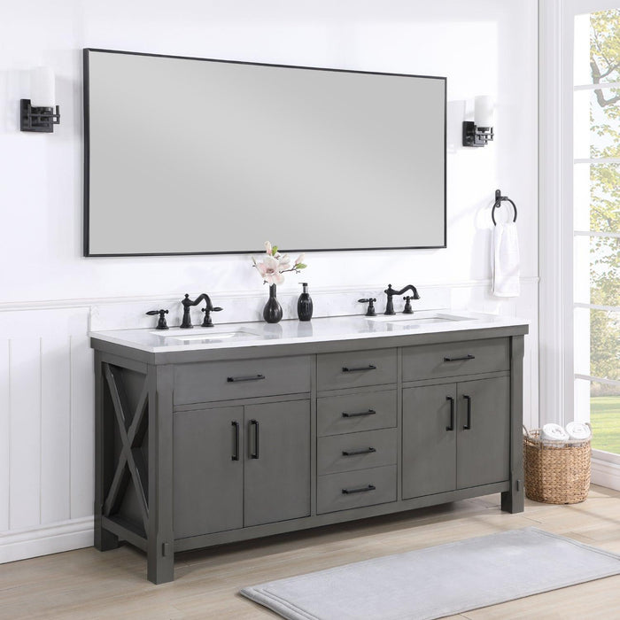 Vinnova Viella Double Sink Bath Vanity with White Composite Countertop and Optional Mirror - Sea & Stone Bath