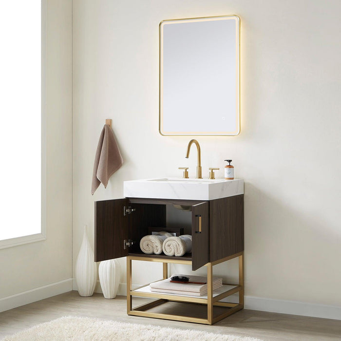 Vinnova Toledo Single Sink Bath Vanity with White Sintered Stone Top, Square Sink and Optional Mirror - Sea & Stone Bath