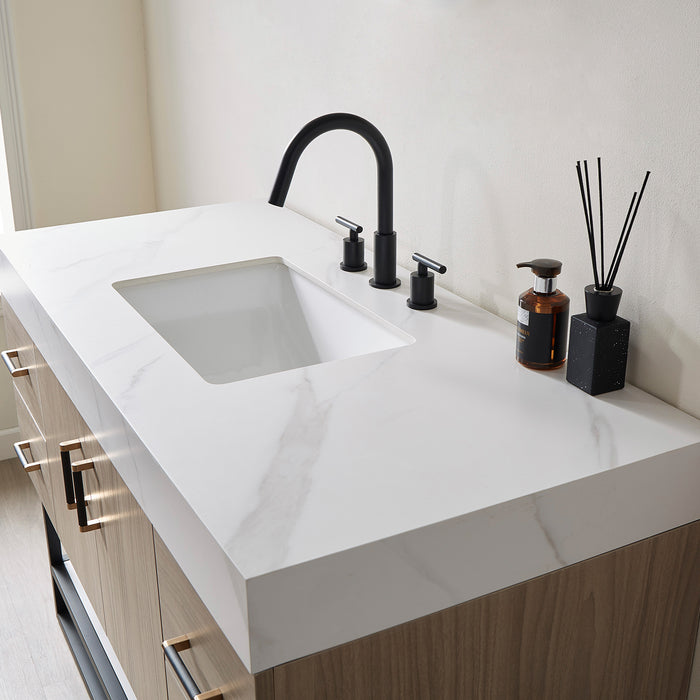 Vinnova Toledo Single Sink Bath Vanity with White Sintered Stone Top, Square Sink and Optional Mirror
