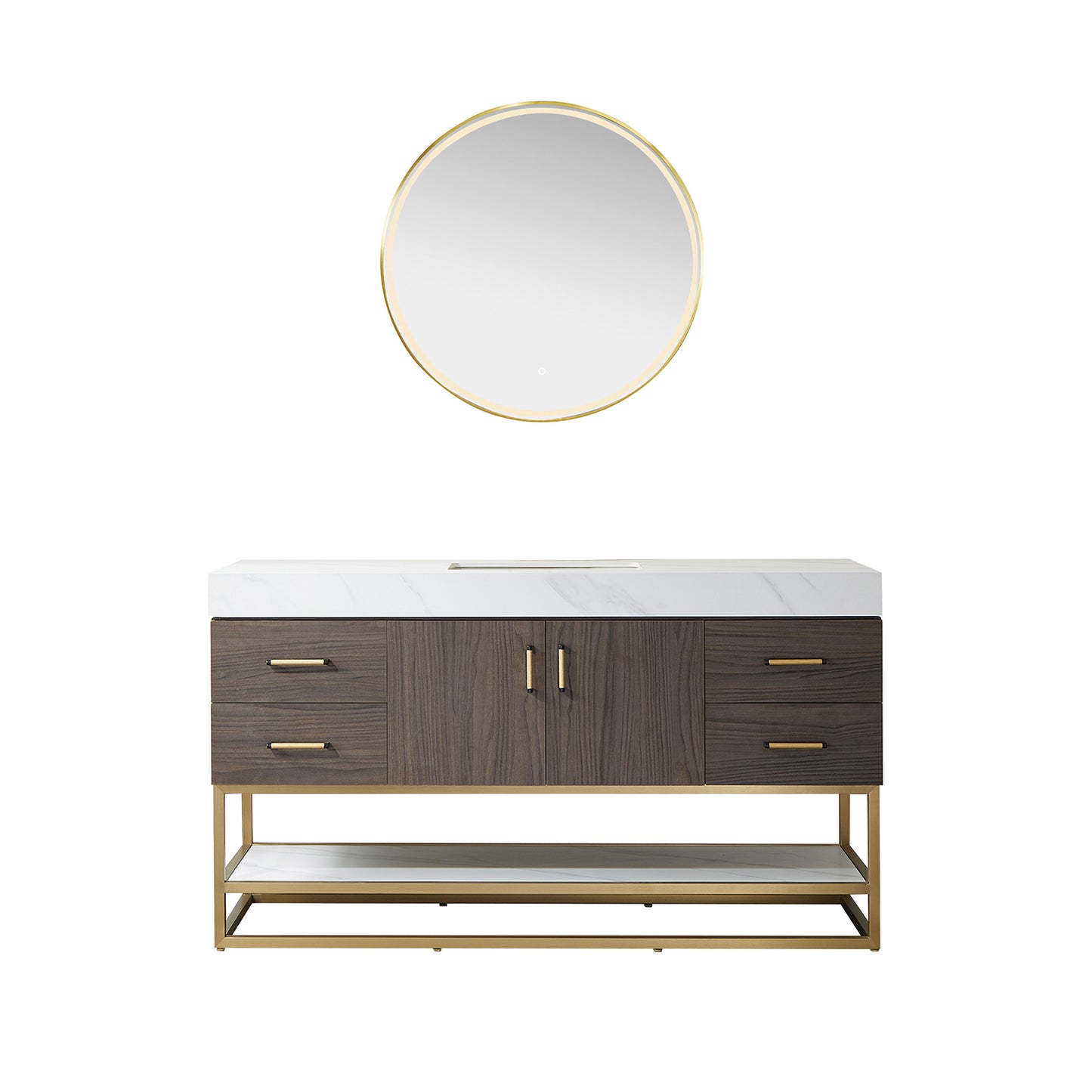 Vinnova Toledo Single Sink Bath Vanity with White Sintered Stone Top, Square Sink and Optional Mirror