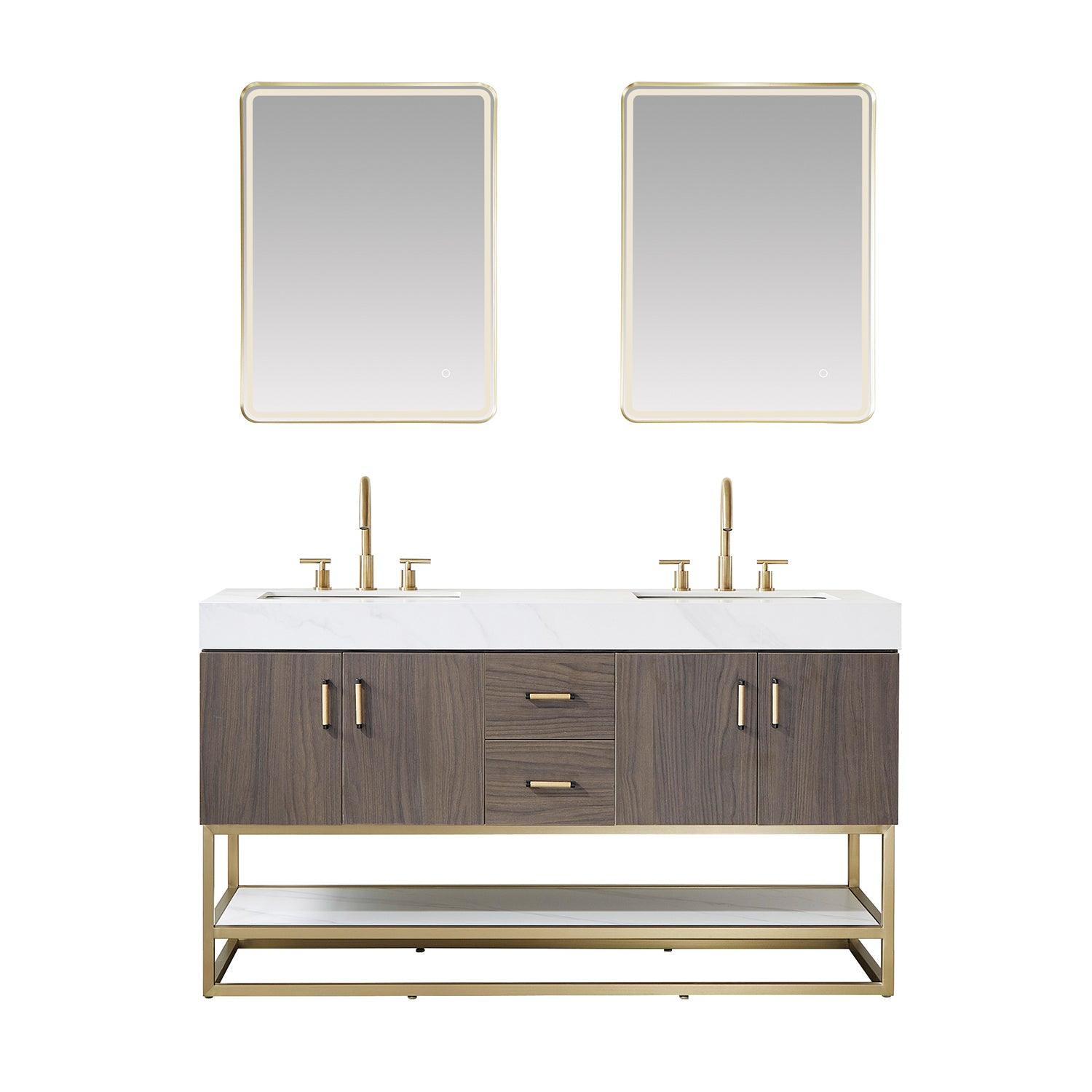 Vinnova Toledo Double Sink Bath Vanity with White Sintered Stone Top, Square Sink and Optional Mirror - Sea & Stone Bath