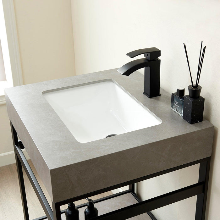 Vinnova Funes Single Sink Bath Vanity with White/Grey Sintered Stone Top and Optional Mirror - Sea & Stone Bath