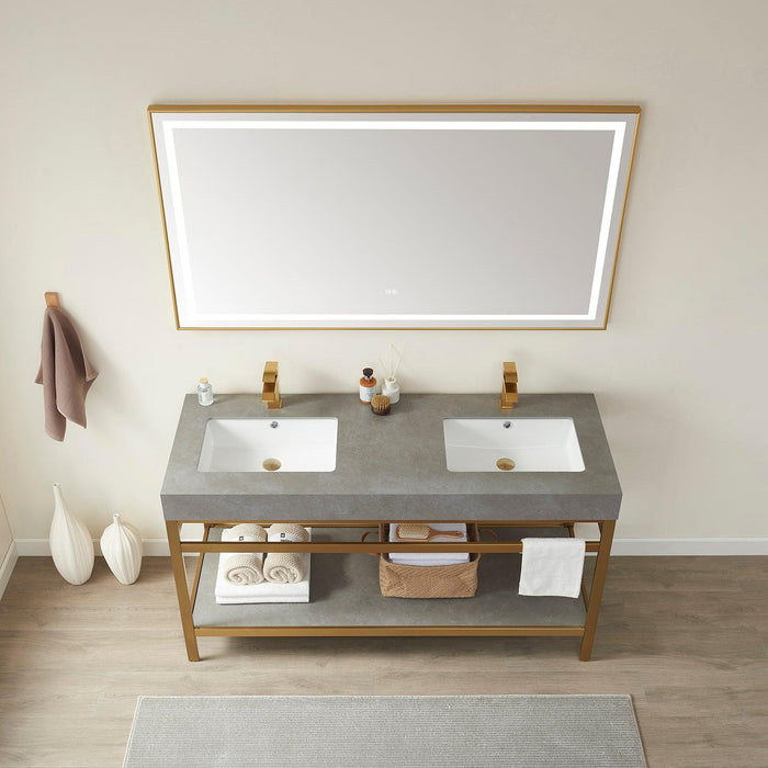 Vinnova Funes Double Sink Bath Vanity with White/Grey Sintered Stone Top and Optional Mirror - Sea & Stone Bath