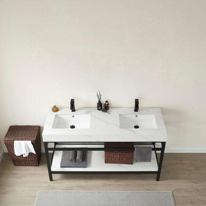 Vinnova Funes Double Sink Bath Vanity with White/Grey Sintered Stone Top and Optional Mirror - Sea & Stone Bath