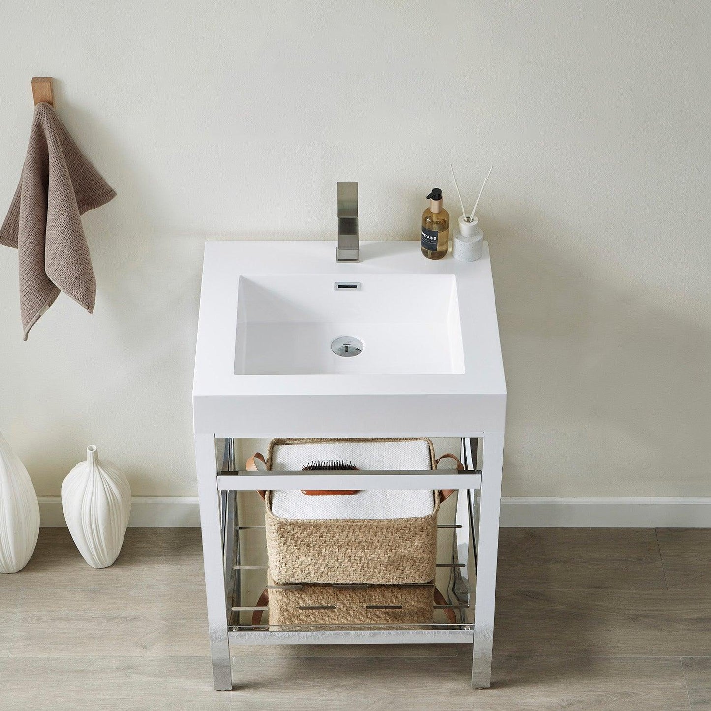 Vinnova Ablitas Single Sink Bath Vanity with Black/White/Grey One-Piece Composite Stone Sink Top and Optional Mirror - Sea & Stone Bath