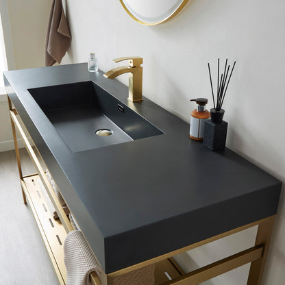 Vinnova Ablitas Single Sink Bath Vanity with Black/White/Grey One-Piece Composite Stone Sink Top and Optional Mirror