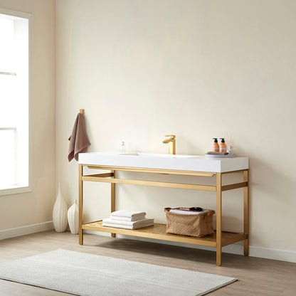 Vinnova Ablitas Single Sink Bath Vanity with Black/White/Grey One-Piece Composite Stone Sink Top and Optional Mirror