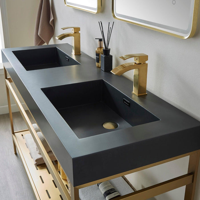 Vinnova Ablitas Double Sink Bath Vanity with Black/White/Grey One-Piece Composite Stone Sink Top and Optional Mirror - Sea & Stone Bath