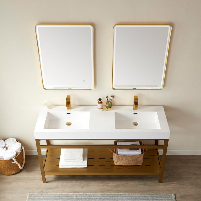 Vinnova Ablitas Double Sink Bath Vanity with Black/White/Grey One-Piece Composite Stone Sink Top and Optional Mirror - Sea & Stone Bath