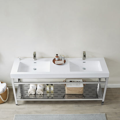 Ablitas Double Sink Bath Vanity with Black/White/Grey One-Piece Composite Stone Sink Top and Optional Mirror
