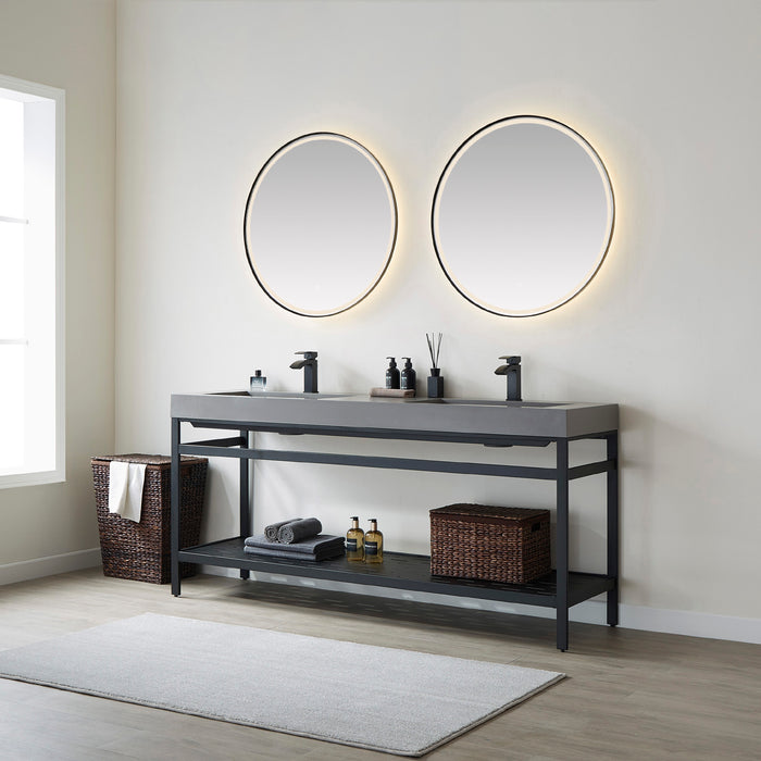 Vinnova Ablitas Double Sink Bath Vanity with Black/White/Grey One-Piece Composite Stone Sink Top and Optional Mirror