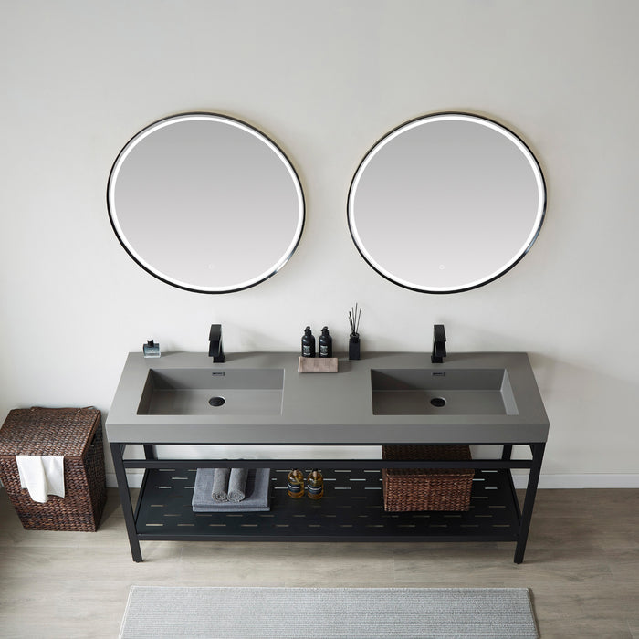 Vinnova Ablitas Double Sink Bath Vanity with Black/White/Grey One-Piece Composite Stone Sink Top and Optional Mirror