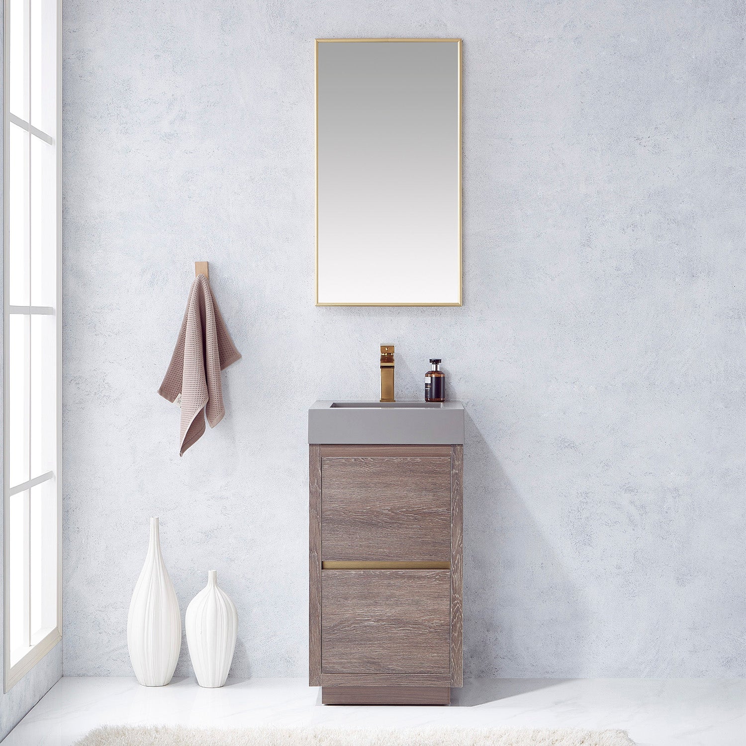 
  
  Vinnova Huesca Single Sink Bath Vanity with Composite Integral Square Sink Top and Optional Mirror
  
