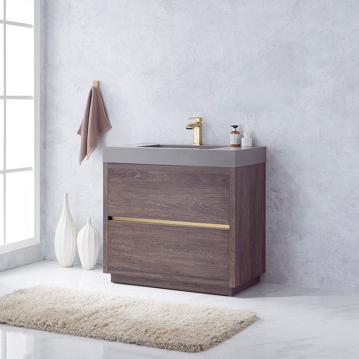 Vinnova Huesca Single Sink Bath Vanity with Composite Integral Square Sink Top and Optional Mirror