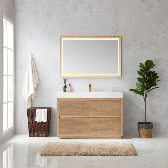 Vinnova Huesca Single Sink Bath Vanity with Composite Integral Square Sink Top and Optional Mirror - Sea & Stone Bath