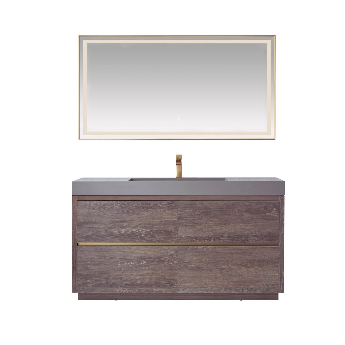 Vinnova Huesca Single Sink Bath Vanity with Composite Integral Square Sink Top and Optional Mirror