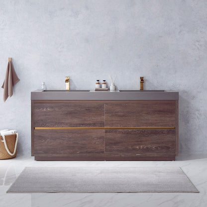 Vinnova Huesca Double Sink Bath Vanity with Composite Integral Square Sink Top and Optional Mirror - Sea & Stone Bath