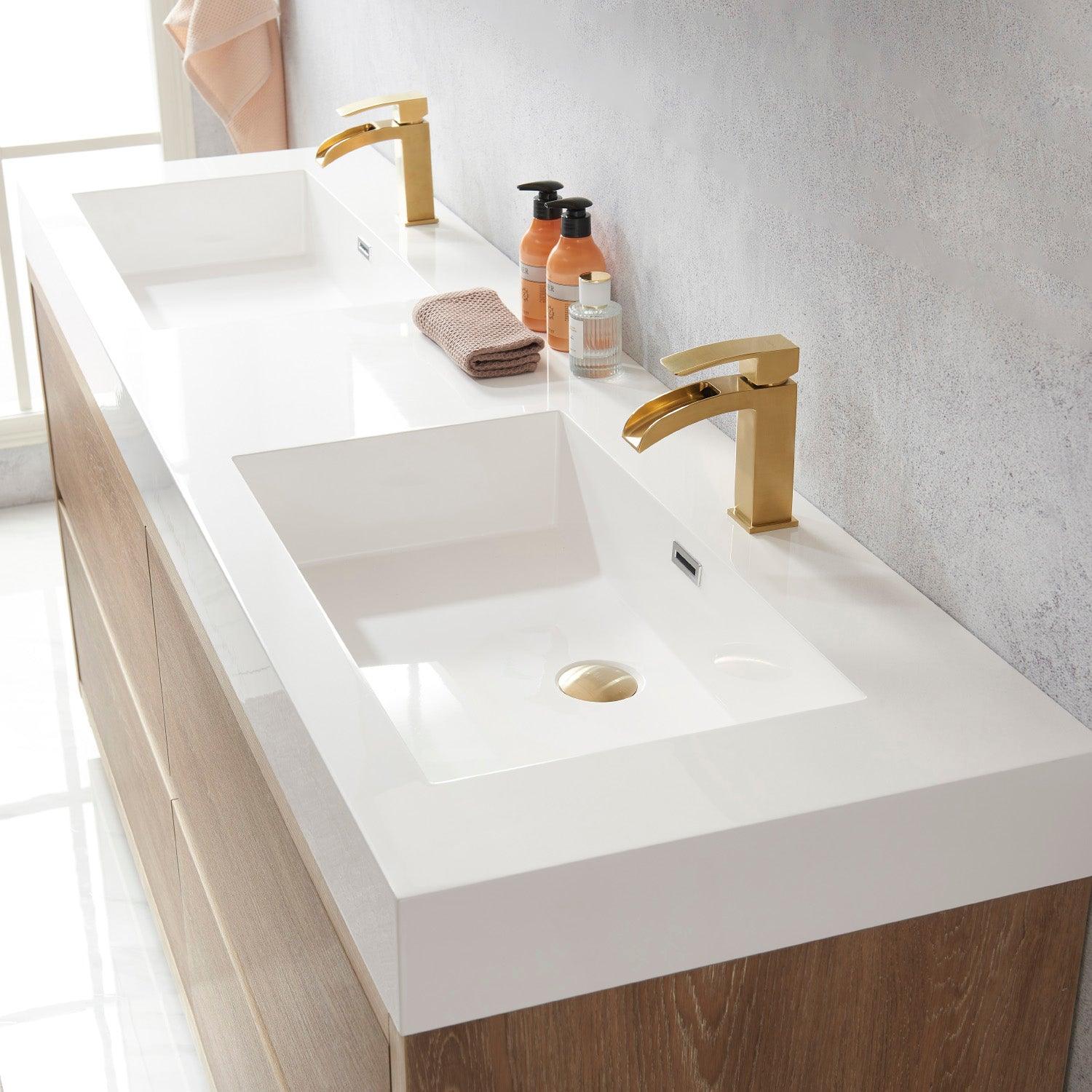 Vinnova Huesca Double Sink Bath Vanity with Composite Integral Square Sink Top and Optional Mirror - Sea & Stone Bath